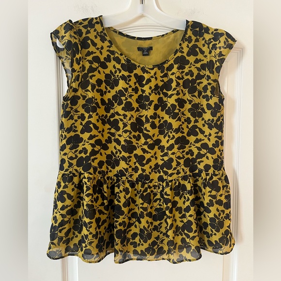 Ann Taylor Factory Tops - Ann Taylor Factory Floral Print Blouse Black and Dark Yellow Women’s Size XS